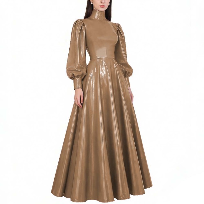 Copy Fashion Casual Square Collar Sleeveless Faux PVC Leather Long Dress Sexy Female Solid Color Straight Ankle Length Dress Vestidos