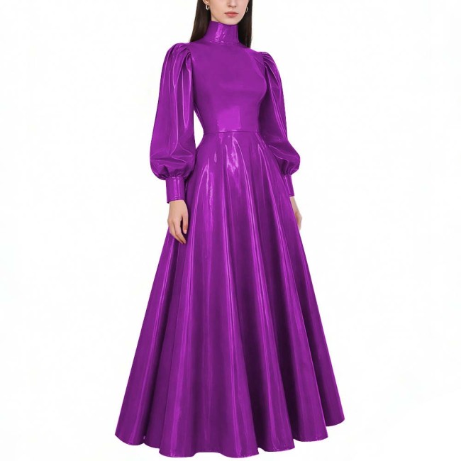 Copy Fashion Casual Square Collar Sleeveless Faux PVC Leather Long Dress Sexy Female Solid Color Straight Ankle Length Dress Vestidos