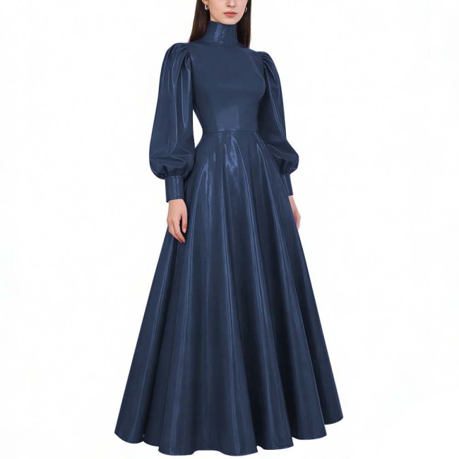 Copy Fashion Casual Square Collar Sleeveless Faux PVC Leather Long Dress Sexy Female Solid Color Straight Ankle Length Dress Vestidos