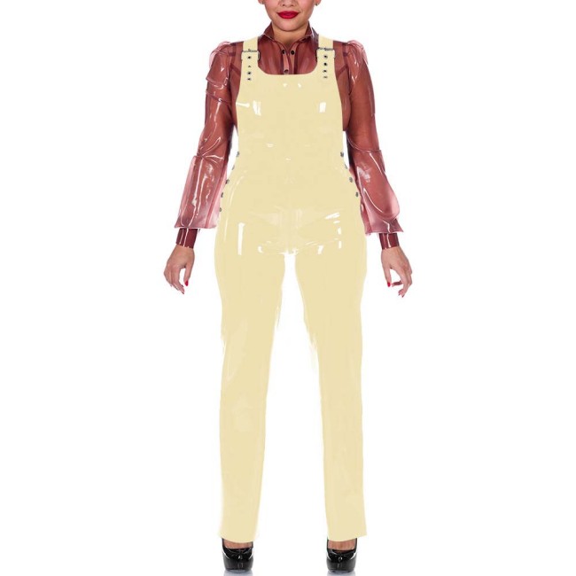 Plus Size Glossy Wetlook Jumpsuit for Womens Adjustable Buckle Straps PVC Pencil Pant Overalls Punk Fashion Party Club Rompers
