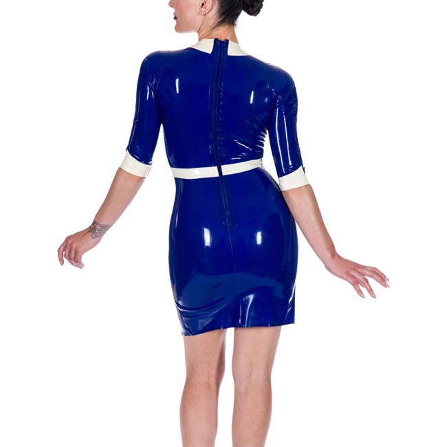Plus Size Womens PVC Vinyl Leather Bodycon Mini Dress Rave Party Performance Short Dresses Ladies Patchwork Front Slit Clubwear