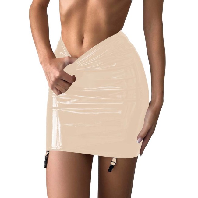 Women's Plus Size Glossy PVC Party Mini Skirt High Waist Bodycon Nightclub Wetlook Sexy Short Skirt for Rave Festival Outfits
