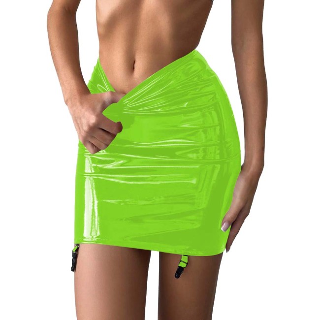 Women's Plus Size Glossy PVC Party Mini Skirt High Waist Bodycon Nightclub Wetlook Sexy Short Skirt for Rave Festival Outfits