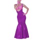 Women's Shiny PVC Mermaid Maxi Dress for Party Performance Sexy Overalls Dress Open Chest Backless Straps Glossy Dress Clubwear