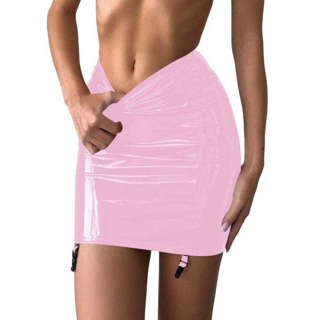 Women's Plus Size Glossy PVC Party Mini Skirt High Waist Bodycon Nightclub Wetlook Sexy Short Skirt for Rave Festival Outfits
