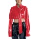 Women's PVC Cropped Jacket Stand Collar Long Sleeves Detachable Tie High Street Tops Gothic Punk Female Blouse Rave Streetwear