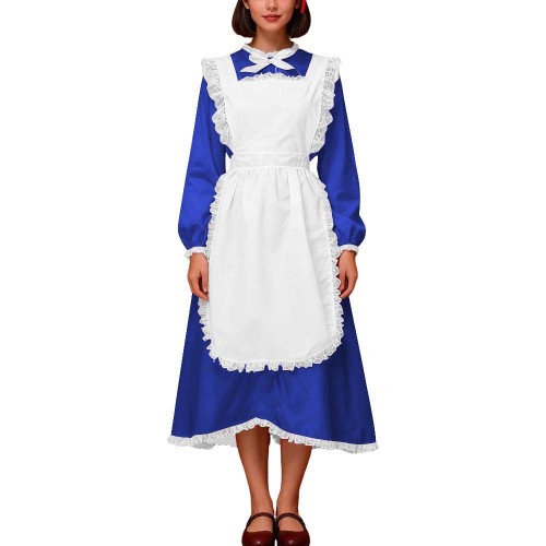 Crossdresser Halloween Vintage Satin Maid Uniform Long Sleeve Party Fancy Dress with Lace Apron Sissy French Maid Cosplay Outfit