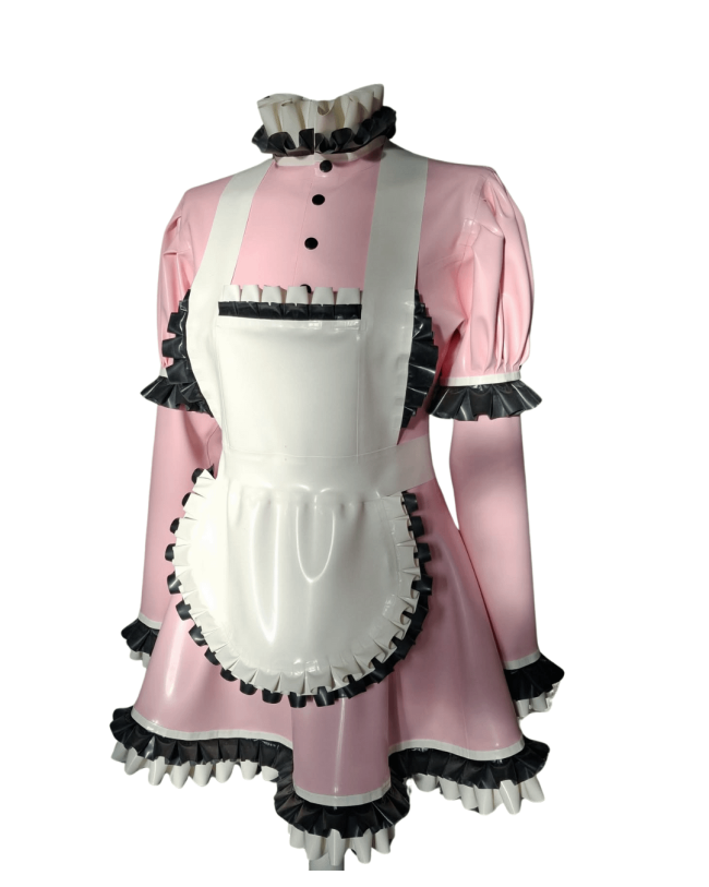 Halloween Role Play Sweet Maid Uniform Shiny PVC High Ruffled Collar Lolita Dress with Apron Crossdresser Cosplay Maid Outfits
