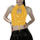 Glossy PVC Leather Gothic Crop Top Transparent Sheer Party Tie-Up Short Tee Fetish Clubwear Women Sexy Zipper Back Bodycon Top