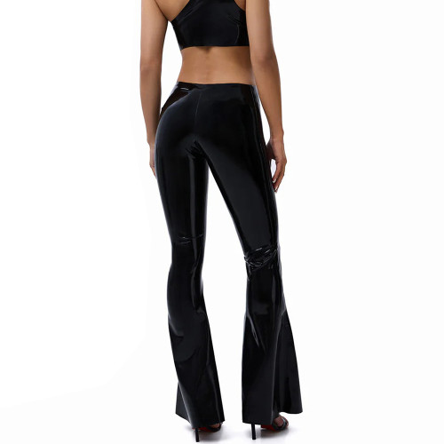 Sexy High Waist PVC Glossy Leather Pants Casual Zipper Bell Bottom Flare Pants Womens Party Dancing Slim Long Trousers Clubwear