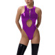 Womens Sexy Sleeveless Hollow Out Bodysuit PVC Glossy Leather Swimsuit Ladies Zipper Tights High Cut Rompers Teddies Clubwear