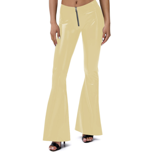 Sexy High Waist PVC Glossy Leather Pants Casual Zipper Bell Bottom Flare Pants Womens Party Dancing Slim Long Trousers Clubwear