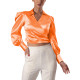 Fashion Satin Women's Blouse Shirt Ladies V-Neck Lantern Sleeve Solid Color Crop Tops Office OL Slim Shirt Female Top Streetwear
