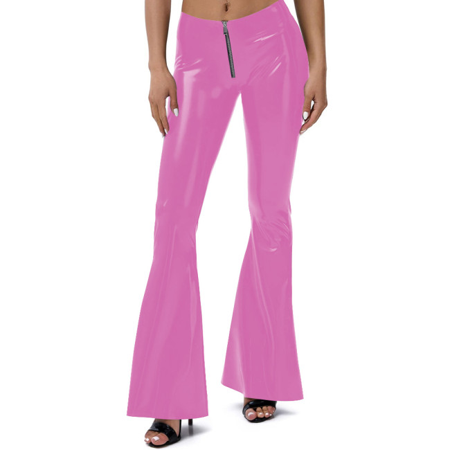 Sexy High Waist PVC Glossy Leather Pants Casual Zipper Bell Bottom Flare Pants Womens Party Dancing Slim Long Trousers Clubwear