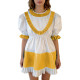 Sissy Lolita Ruffles Hem PVC Glossy Mini Dress Puff Short Sleeve Patchwork A-line Dress Vinyl Halloween Party Cosplay Outfit 7XL