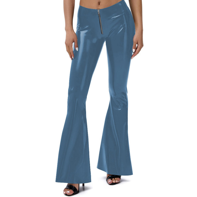 Sexy High Waist PVC Glossy Leather Pants Casual Zipper Bell Bottom Flare Pants Womens Party Dancing Slim Long Trousers Clubwear