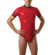 Shiny PVC Short Sleeve Bodysuit High Neck Bodysuit Zipper Contrast Trim Wetlook Bodycon One Piece Catsuit Cosplay Performance