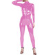 Women's Shiny PVC Long Sleeve Cosplay Catsuit Wetlook Full Bodysuit High Neck Club Party Rompers Front Zipper Bodycon Jumpsuit