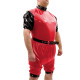 Shiny PVC Vinyl Belt Bodysuit Set High Collar Party Rompers Leg Cuffs Cosplay Loose Rompers Contrast Trim Fetish Outfit Bodysuit