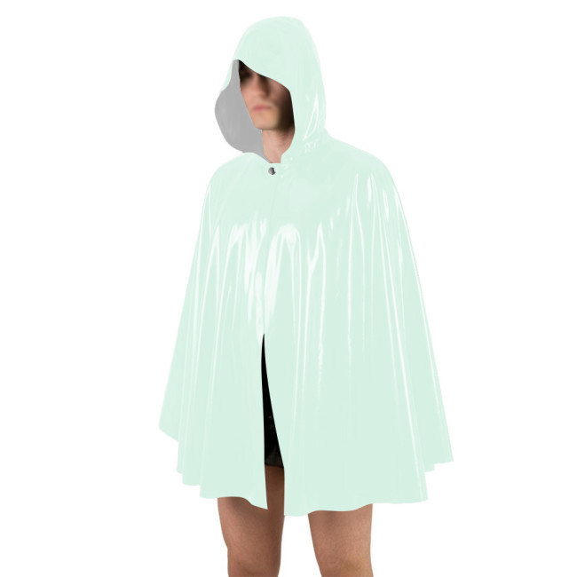 Unisex Halloween Shiny PVC Nightclub Cape Streetwear Glossy Faux Leather Wetlook Cosplay Hooded Cape Cloak Fetish Cross-dressing