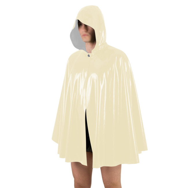 Unisex Halloween Shiny PVC Nightclub Cape Streetwear Glossy Faux Leather Wetlook Cosplay Hooded Cape Cloak Fetish Cross-dressing