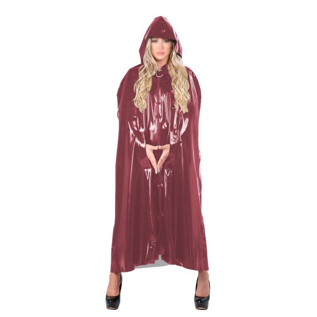 Ladies Sexy PVC Cloak Streetwear Hooded Cape Long Wetlook Gothic Zipper Closure Cloak Party Cosplay Buttom-up Jacket Fetish Wear