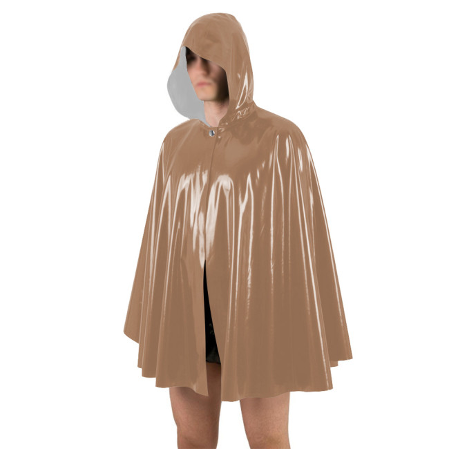 Unisex Halloween Shiny PVC Nightclub Cape Streetwear Glossy Faux Leather Wetlook Cosplay Hooded Cape Cloak Fetish Cross-dressing