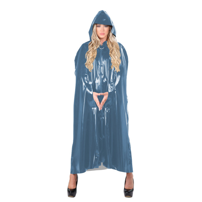 Ladies Sexy PVC Cloak Streetwear Hooded Cape Long Wetlook Gothic Zipper Closure Cloak Party Cosplay Buttom-up Jacket Fetish Wear