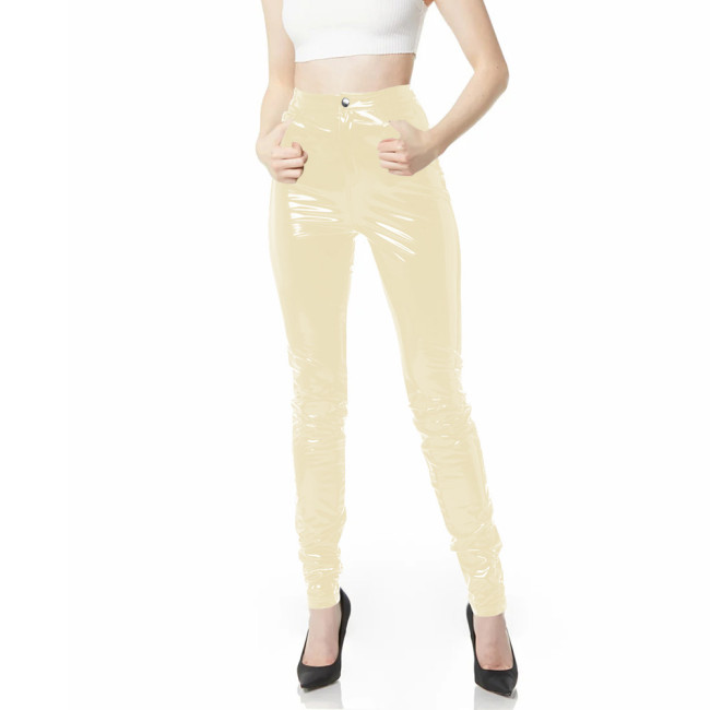 Shiny PVC High Waist Skinny Long Party Pencil Pants Wetlook Gothic Stretch Trousers Pockets  Fetish Office Sexy Ladies Spodnie