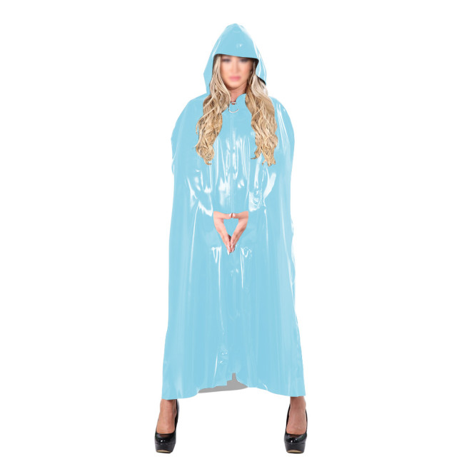 Ladies Sexy PVC Cloak Streetwear Hooded Cape Long Wetlook Gothic Zipper Closure Cloak Party Cosplay Buttom-up Jacket Fetish Wear