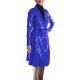 Glossy Faux Leather Belted Wrap Evening Events Midi Dress Shiny PVC Wetlook Trench Long Sleeve Club Coat Cocktail Party Outfit