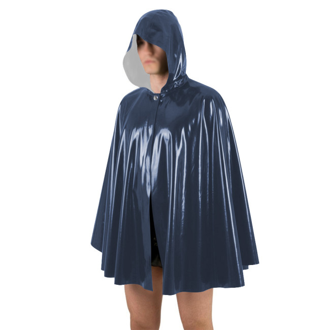 Unisex Halloween Shiny PVC Nightclub Cape Streetwear Glossy Faux Leather Wetlook Cosplay Hooded Cape Cloak Fetish Cross-dressing