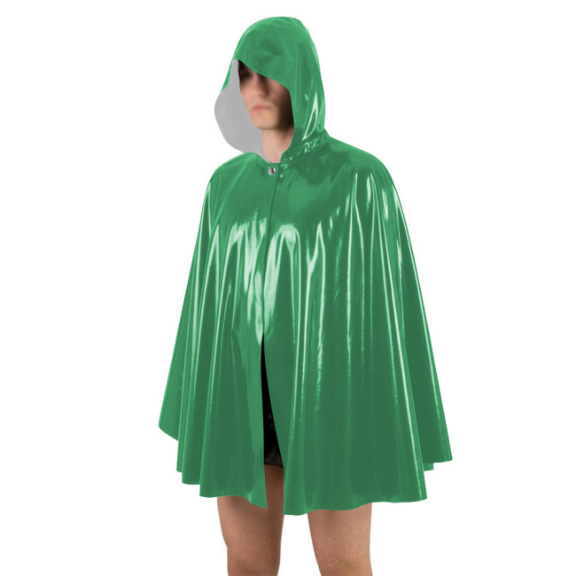 Unisex Halloween Shiny PVC Nightclub Cape Streetwear Glossy Faux Leather Wetlook Cosplay Hooded Cape Cloak Fetish Cross-dressing