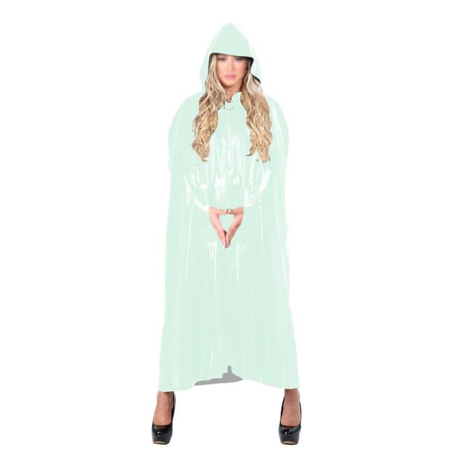 Ladies Sexy PVC Cloak Streetwear Hooded Cape Long Wetlook Gothic Zipper Closure Cloak Party Cosplay Buttom-up Jacket Fetish Wear