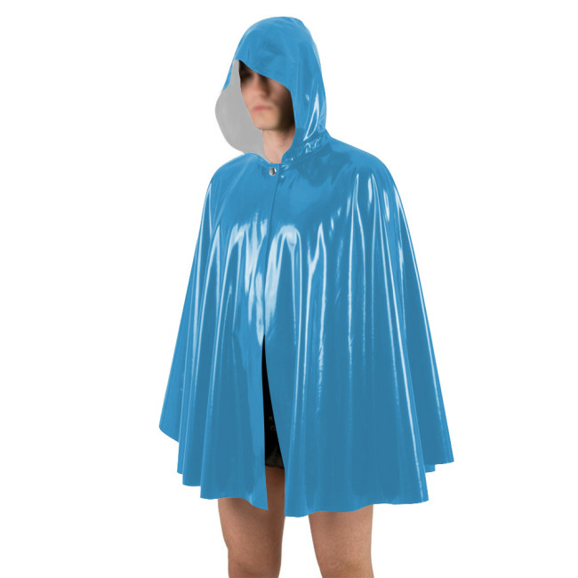 Unisex Halloween Shiny PVC Nightclub Cape Streetwear Glossy Faux Leather Wetlook Cosplay Hooded Cape Cloak Fetish Cross-dressing