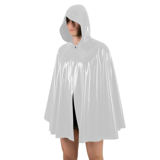 Unisex Halloween Shiny PVC Nightclub Cape Streetwear Glossy Faux Leather Wetlook Cosplay Hooded Cape Cloak Fetish Cross-dressing