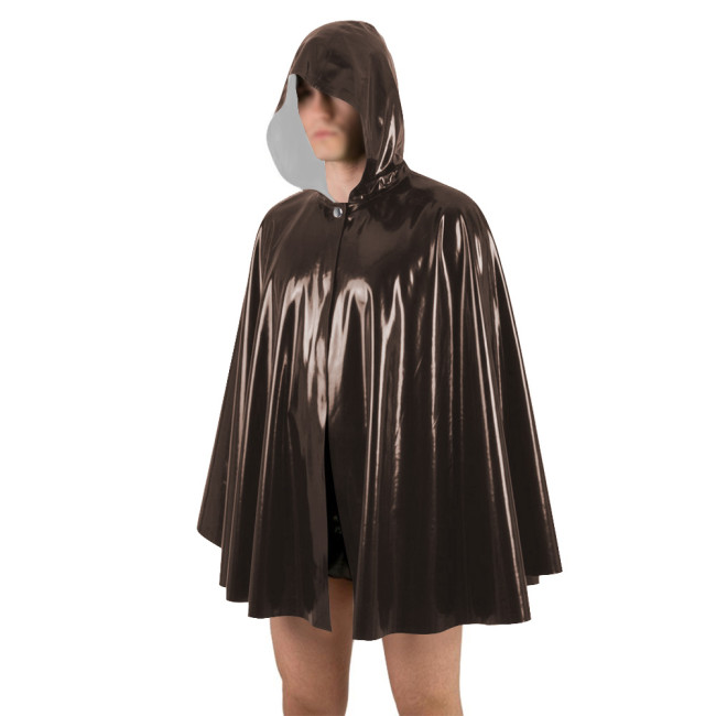 Unisex Halloween Shiny PVC Nightclub Cape Streetwear Glossy Faux Leather Wetlook Cosplay Hooded Cape Cloak Fetish Cross-dressing
