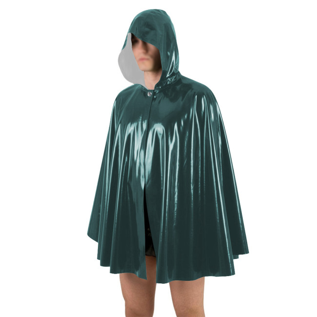 Unisex Halloween Shiny PVC Nightclub Cape Streetwear Glossy Faux Leather Wetlook Cosplay Hooded Cape Cloak Fetish Cross-dressing