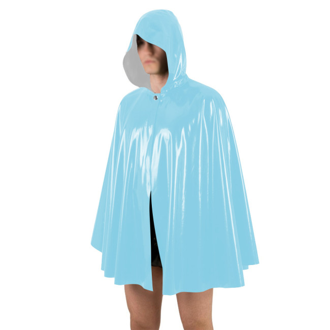 Unisex Halloween Shiny PVC Nightclub Cape Streetwear Glossy Faux Leather Wetlook Cosplay Hooded Cape Cloak Fetish Cross-dressing