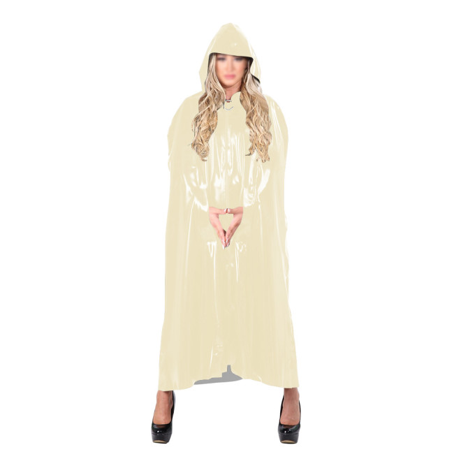 Ladies Sexy PVC Cloak Streetwear Hooded Cape Long Wetlook Gothic Zipper Closure Cloak Party Cosplay Buttom-up Jacket Fetish Wear