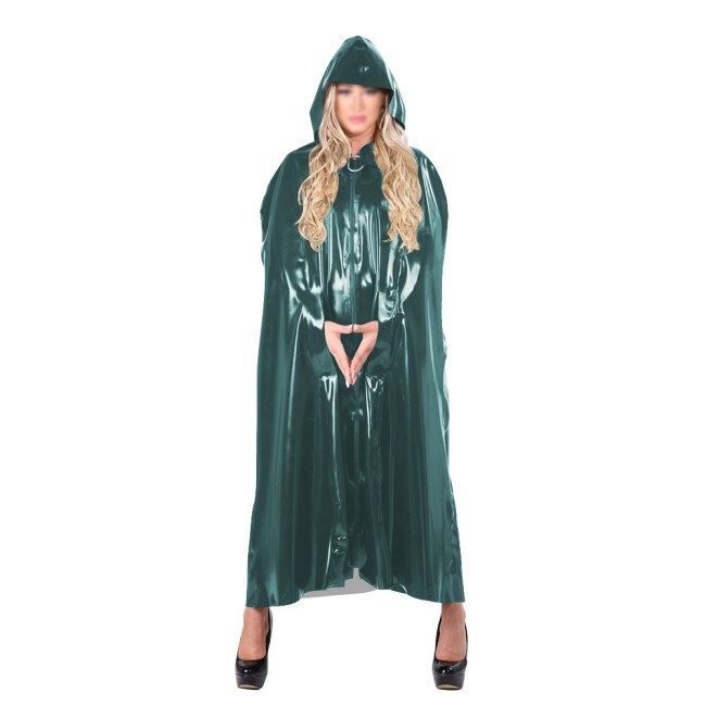 Ladies Sexy PVC Cloak Streetwear Hooded Cape Long Wetlook Gothic Zipper Closure Cloak Party Cosplay Buttom-up Jacket Fetish Wear