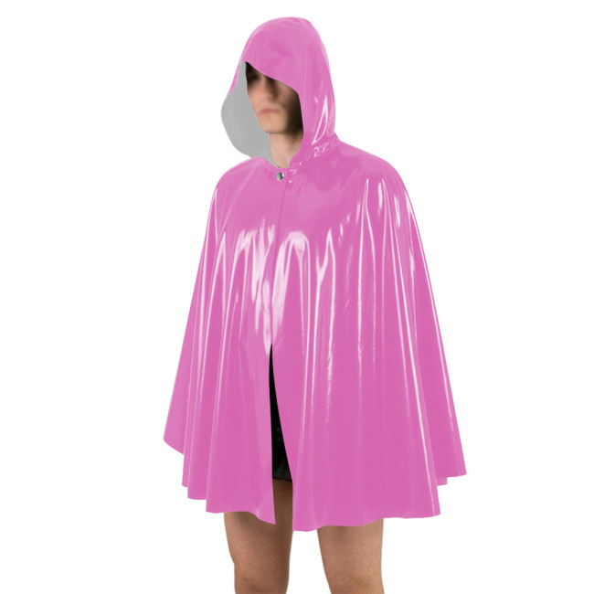Unisex Halloween Shiny PVC Nightclub Cape Streetwear Glossy Faux Leather Wetlook Cosplay Hooded Cape Cloak Fetish Cross-dressing