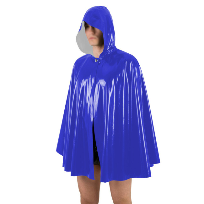 Unisex Halloween Shiny PVC Nightclub Cape Streetwear Glossy Faux Leather Wetlook Cosplay Hooded Cape Cloak Fetish Cross-dressing
