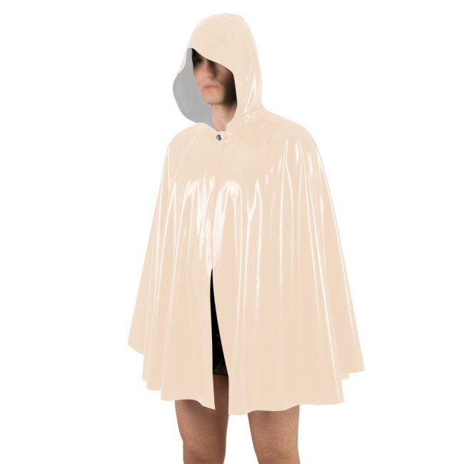 Unisex Halloween Shiny PVC Nightclub Cape Streetwear Glossy Faux Leather Wetlook Cosplay Hooded Cape Cloak Fetish Cross-dressing