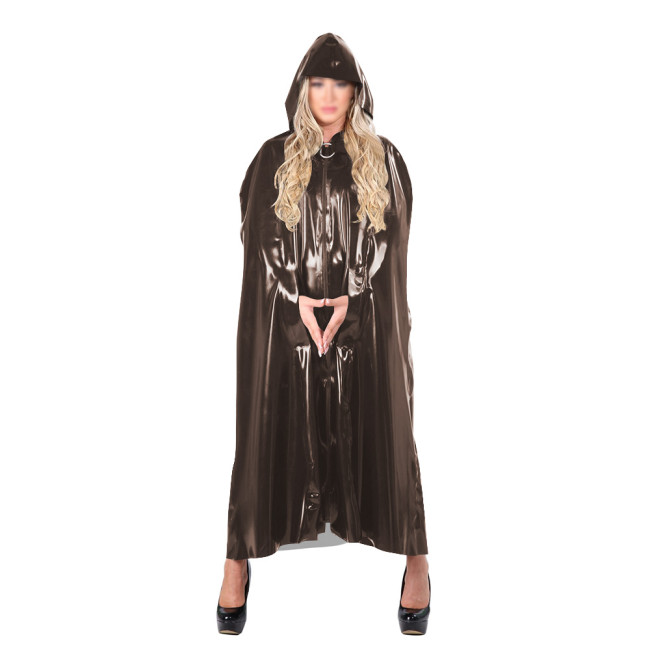 Ladies Sexy PVC Cloak Streetwear Hooded Cape Long Wetlook Gothic Zipper Closure Cloak Party Cosplay Buttom-up Jacket Fetish Wear