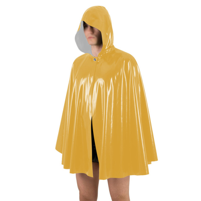 Unisex Halloween Shiny PVC Nightclub Cape Streetwear Glossy Faux Leather Wetlook Cosplay Hooded Cape Cloak Fetish Cross-dressing