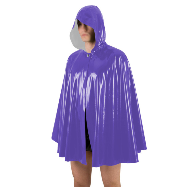 Unisex Halloween Shiny PVC Nightclub Cape Streetwear Glossy Faux Leather Wetlook Cosplay Hooded Cape Cloak Fetish Cross-dressing