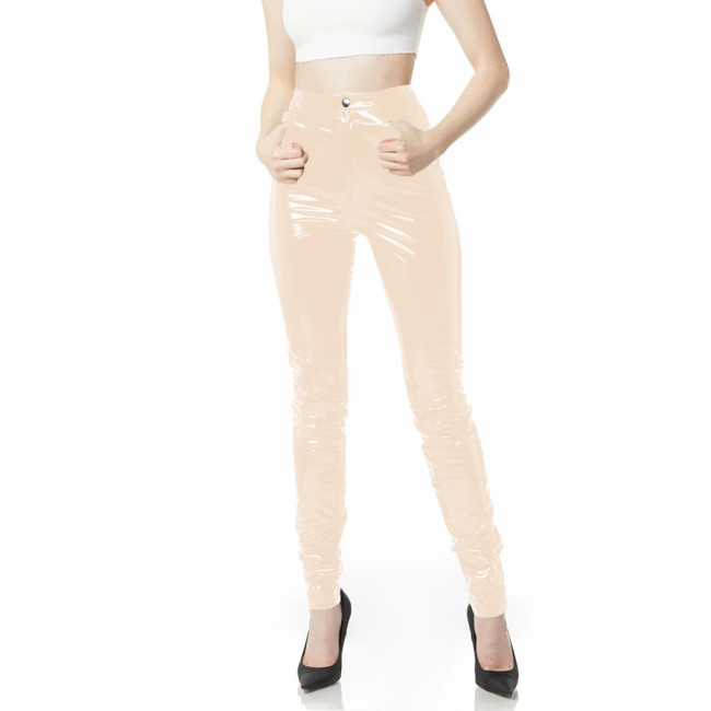 Shiny PVC High Waist Skinny Long Party Pencil Pants Wetlook Gothic Stretch Trousers Pockets  Fetish Office Sexy Ladies Spodnie