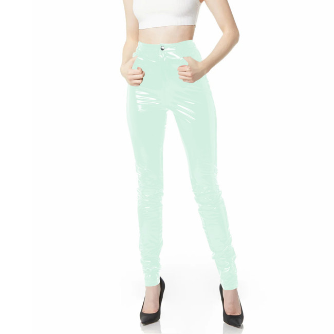 Shiny PVC High Waist Skinny Long Party Pencil Pants Wetlook Gothic Stretch Trousers Pockets  Fetish Office Sexy Ladies Spodnie