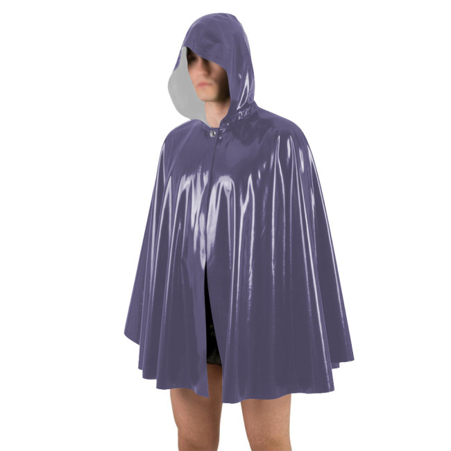 Unisex Halloween Shiny PVC Nightclub Cape Streetwear Glossy Faux Leather Wetlook Cosplay Hooded Cape Cloak Fetish Cross-dressing